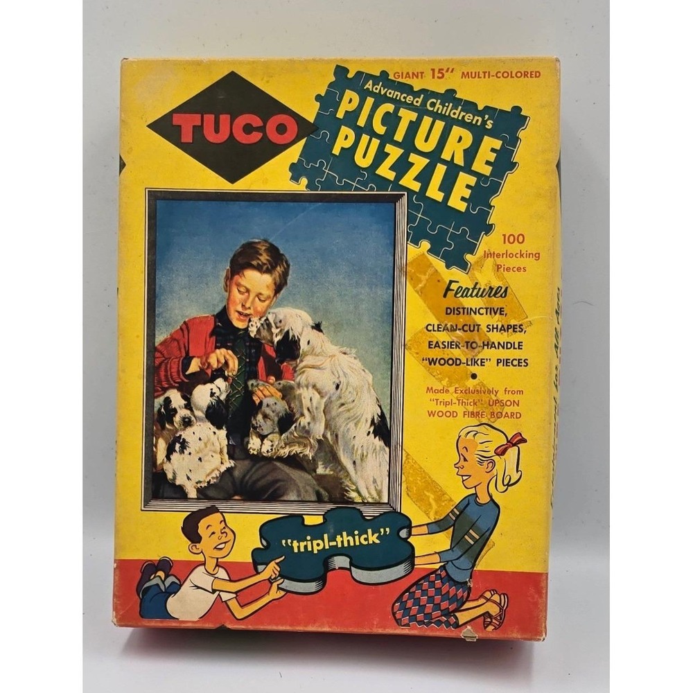 Vintage 1950's Tuco Picture Puzzle Series 400 Appreciation Boy Puppies 100 Piece
